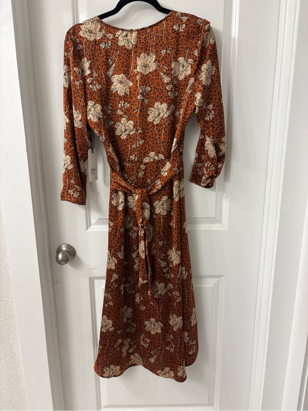 Leith Rust Floral Wrap-Style Midi Dress - Picture 6 of 9